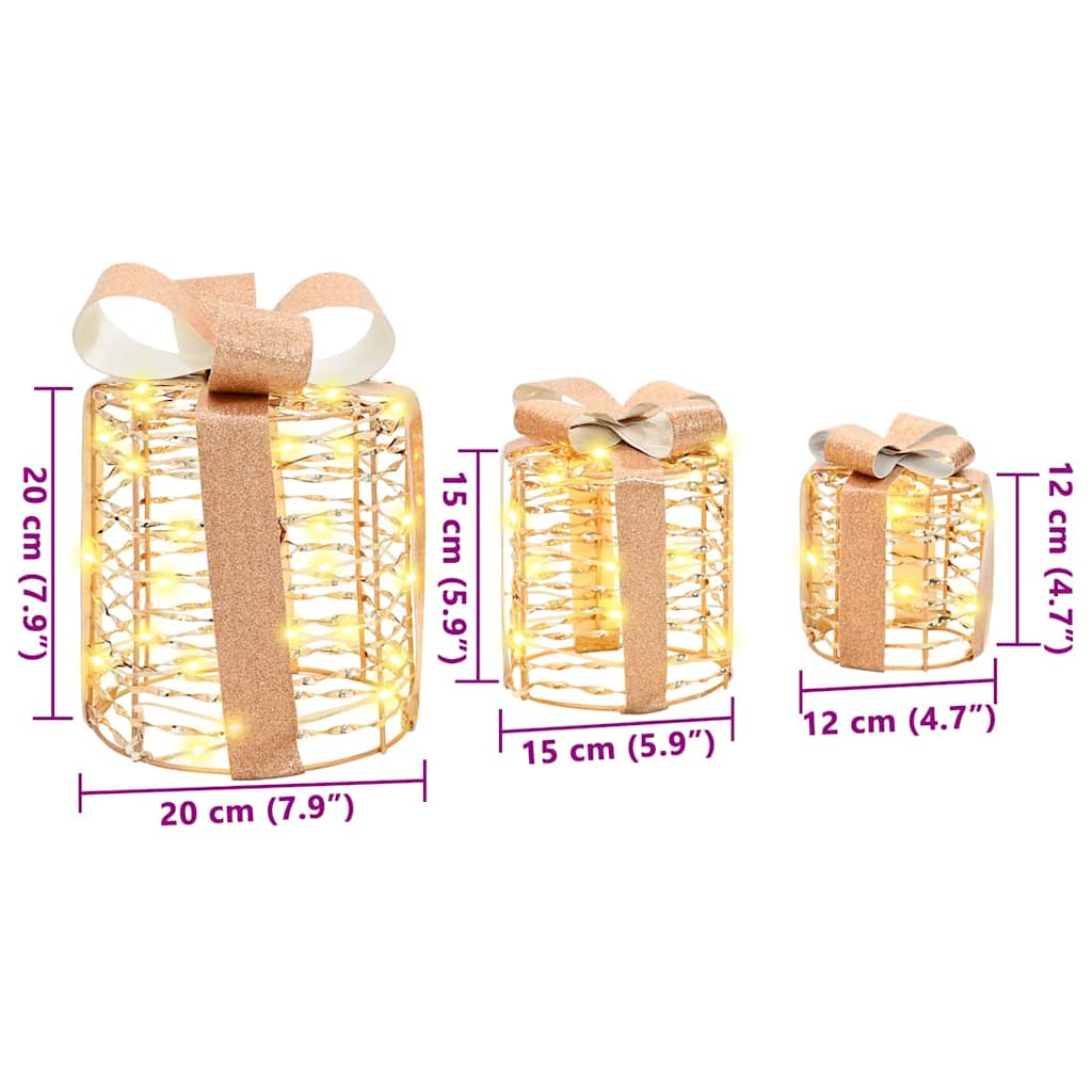 vidaXL Διακόσμηση Κουτιού Δώρου 3 pcs Θερμό λευκό 20 x 20 x 20 εκ. PET