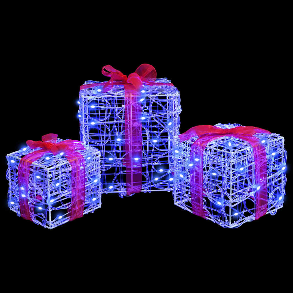 vidaXL Κουτί Δώρου με 60 LED 3 pcs Μπλε 20 x 20 x 20 εκ. Ακρυλικό