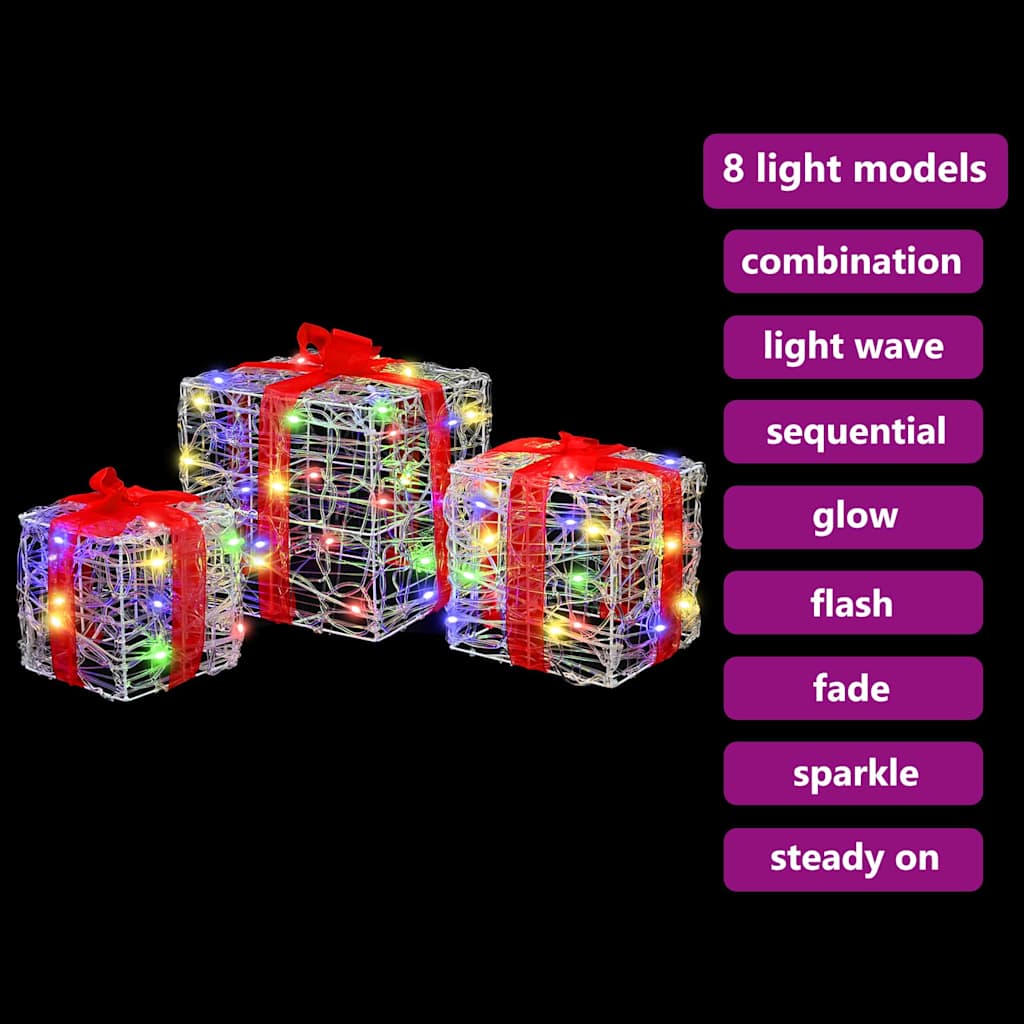 vidaXL Κουτί Δώρου με 60 LED 3 pcs Πολύχρωμο 20 x 20 x 20 εκ. Ακρυλικό