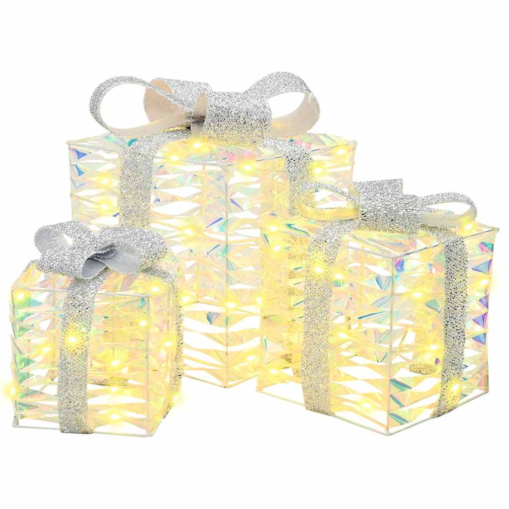 vidaXL Κουτί Δώρου με 60 LED 3 pcs Θερμό λευκό 20 x 20 x 20 εκ. PET