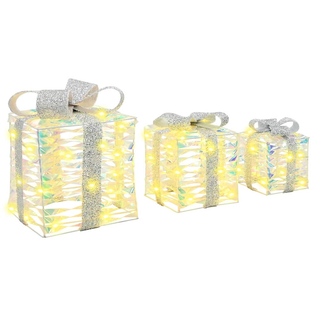 vidaXL Κουτί Δώρου με 60 LED 3 pcs Θερμό λευκό 20 x 20 x 20 εκ. PET