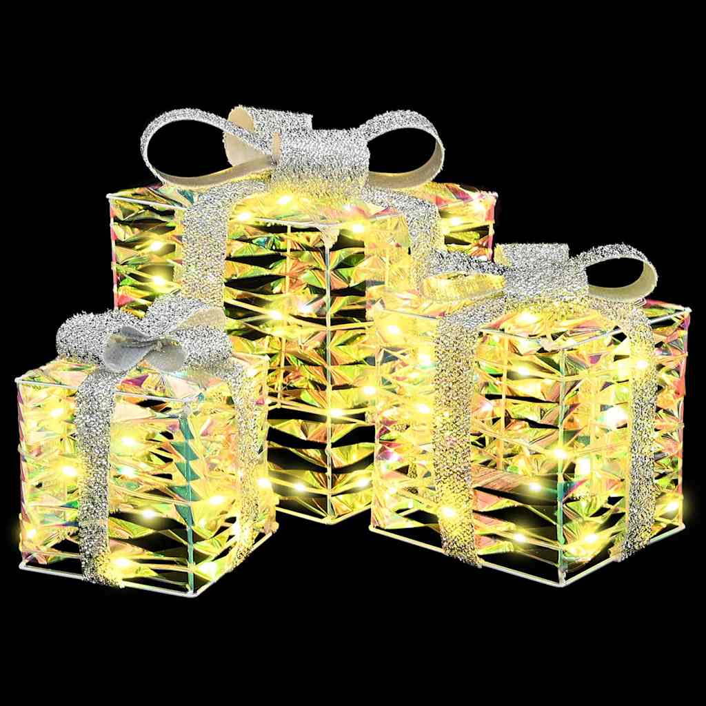 vidaXL Κουτί Δώρου με 60 LED 3 pcs Θερμό λευκό 20 x 20 x 20 εκ. PET