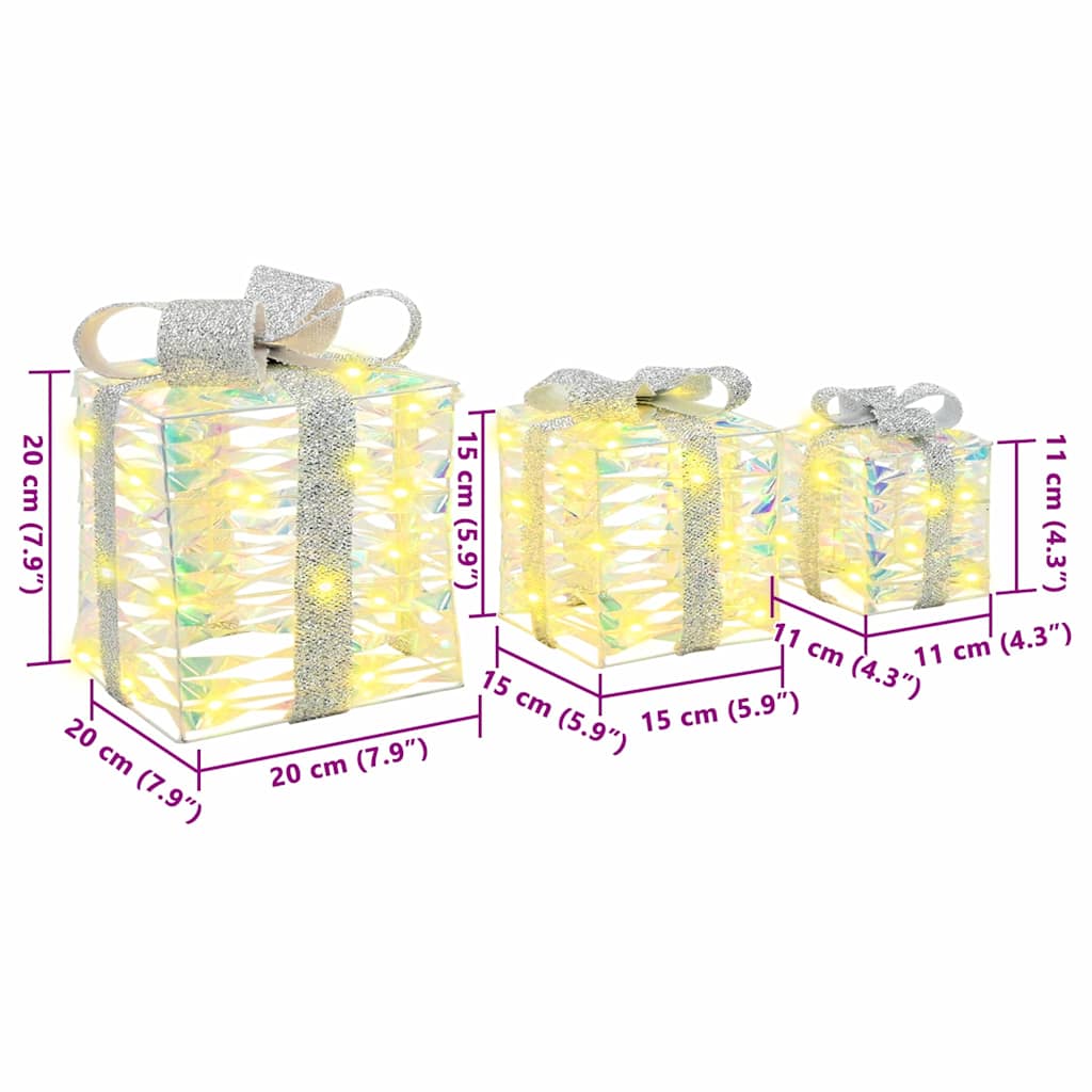 vidaXL Κουτί Δώρου με 60 LED 3 pcs Θερμό λευκό 20 x 20 x 20 εκ. PET