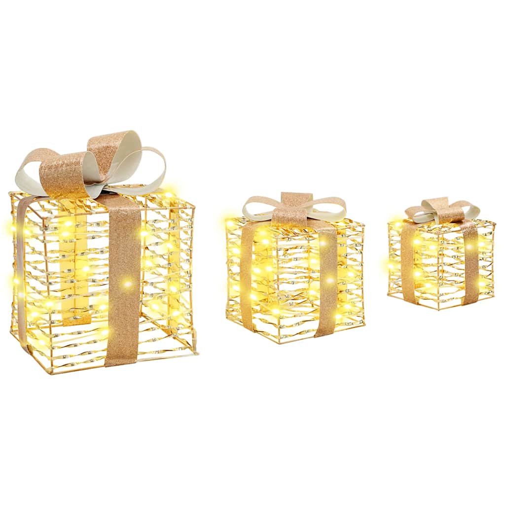 vidaXL Κουτί Δώρου με 60 LED 3 pcs Θερμό λευκό 20 x 20 x 20 εκ. PET