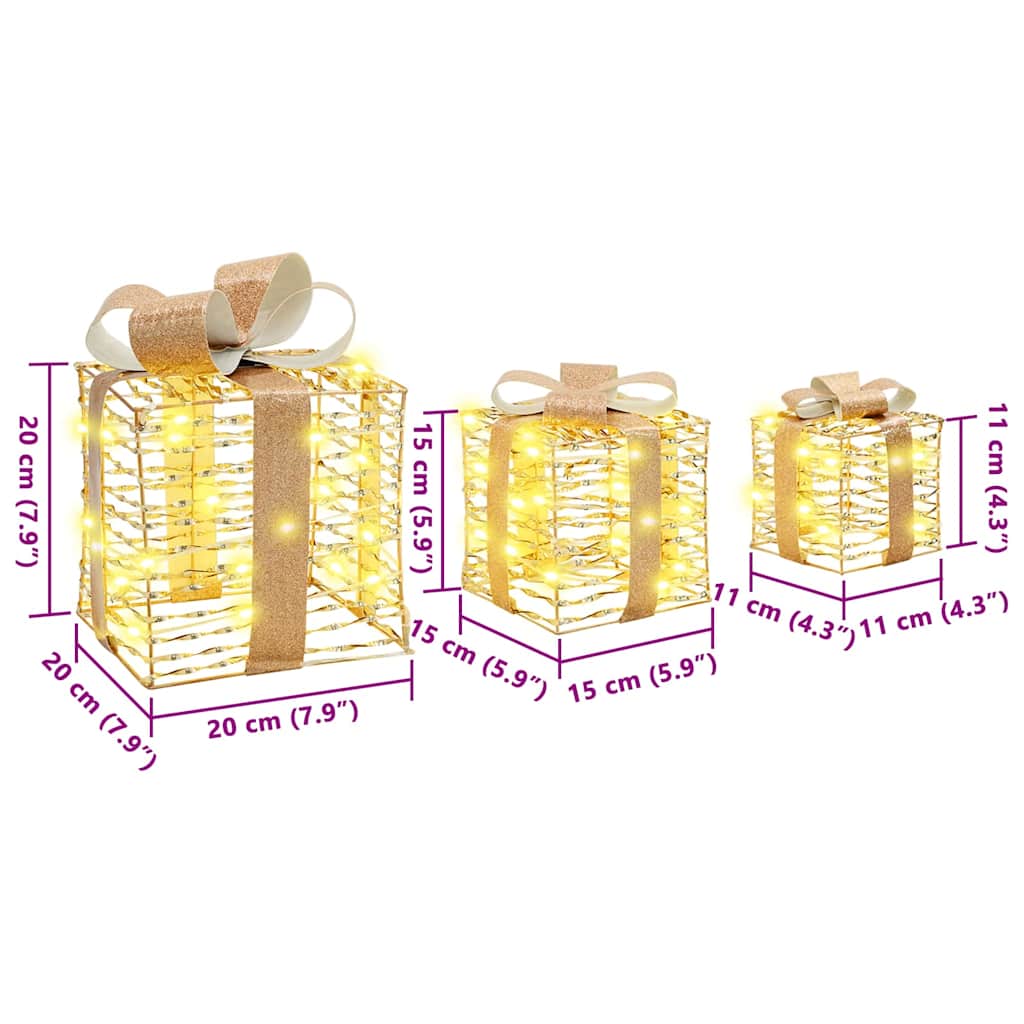 vidaXL Κουτί Δώρου με 60 LED 3 pcs Θερμό λευκό 20 x 20 x 20 εκ. PET