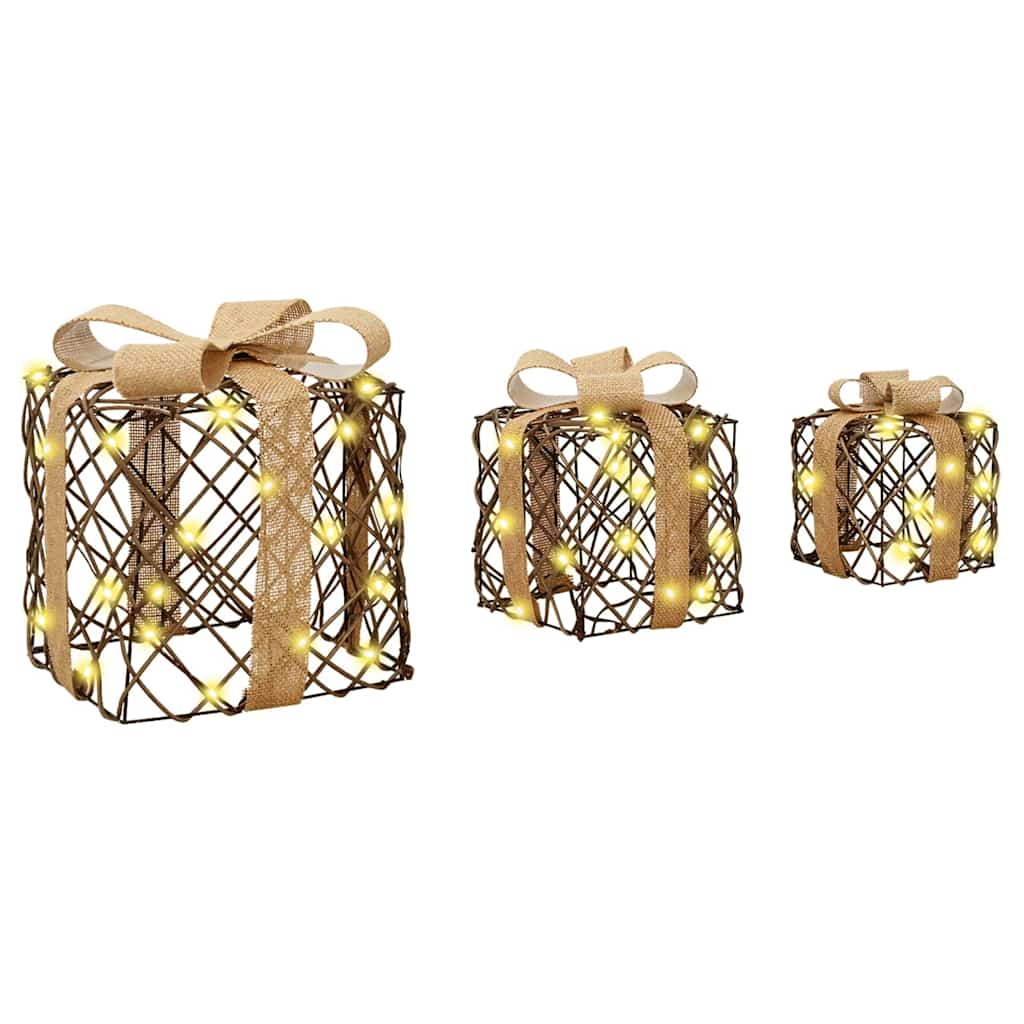 vidaXL Κουτί Δώρου με 60 LED 3 pcs Θερμό λευκό 20 x 20 x 20 εκ. Ρατάν