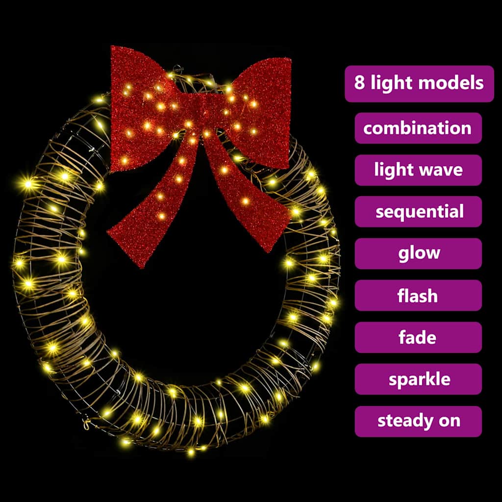 vidaXL Στεφάνι με 80 LED Θερμό λευκό 90 cm Ρατάν