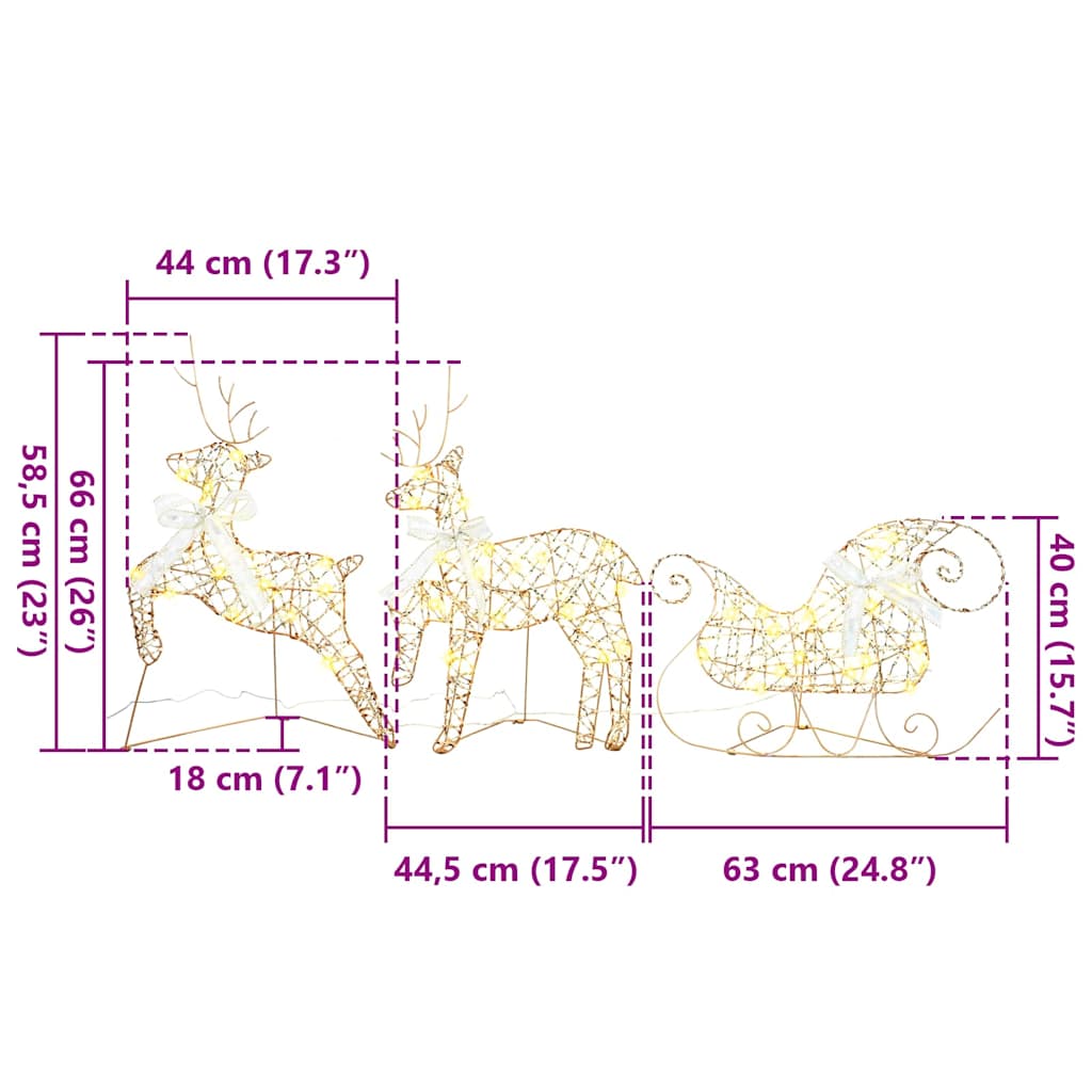 vidaXL LED Ρούντερ με 60 LED 3 pcs Θερμό λευκό PET