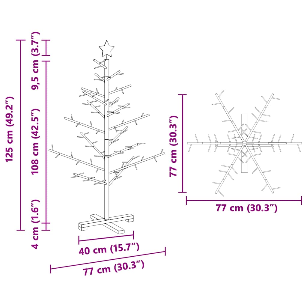 vidaXL Ξύλινο Χριστουγεννιάτικο Δέντρο Καφέ 125 cm Μασίφ ξύλο πεύκου