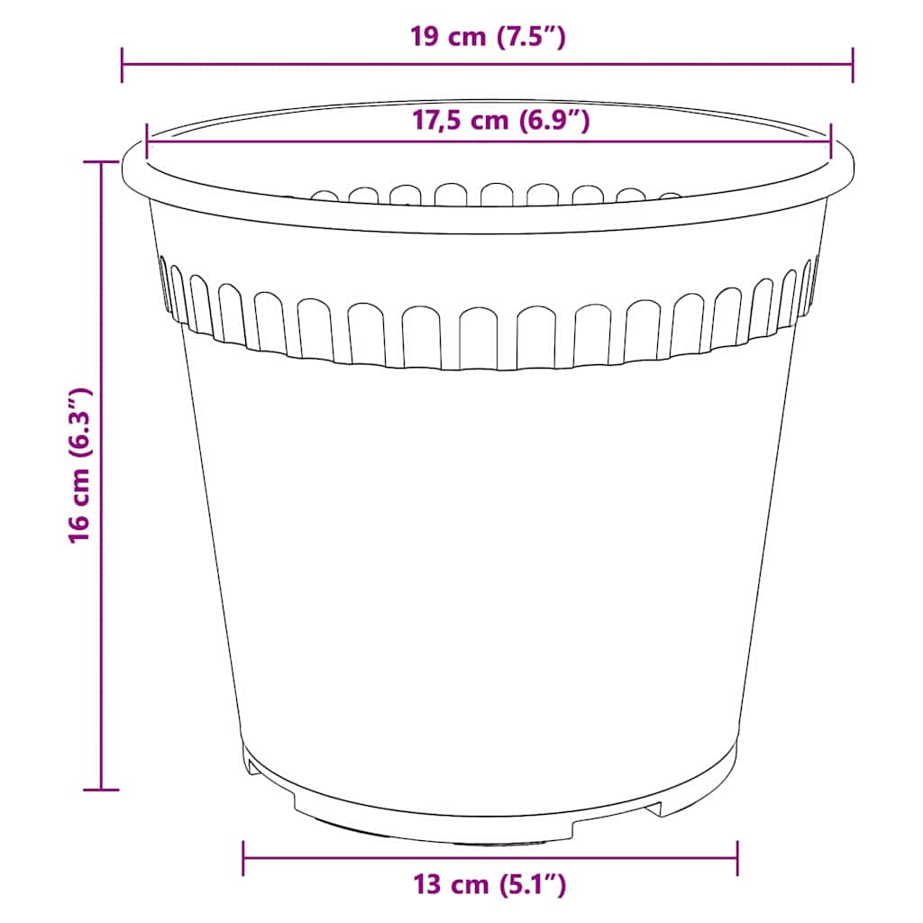 vidaXL Στρογγυλή Γλάστρα Λουλουδιών 24 pcs Μαύρο Ø 19 x 16 εκ Πλαστικό