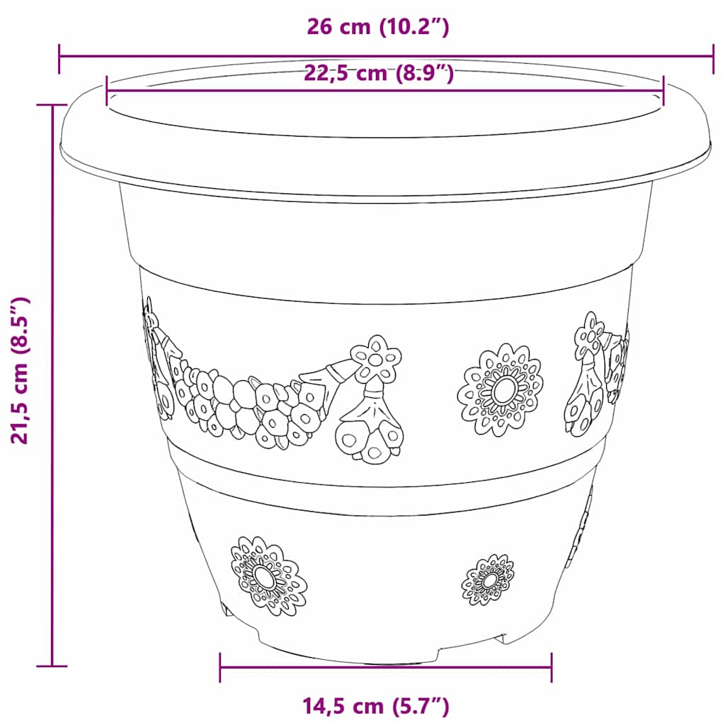 vidaXL Στρογγυλή Γλάστρα Λουλουδιών 6 pcs Μαύρο Ø 26 x 21.5 εκ.