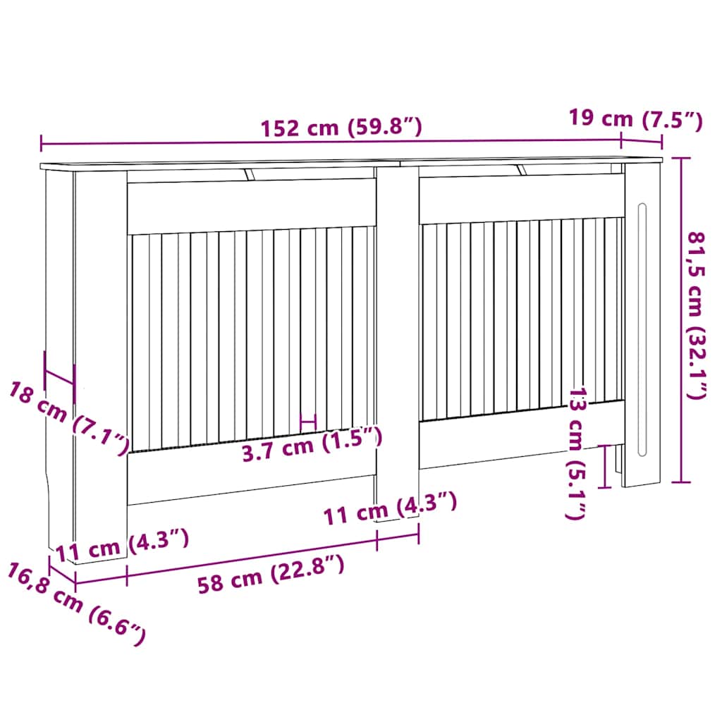 vidaXL Καπάκι Καλοριφέρ 2 pcs Γκρι 152 x 19 x 81,5 cm