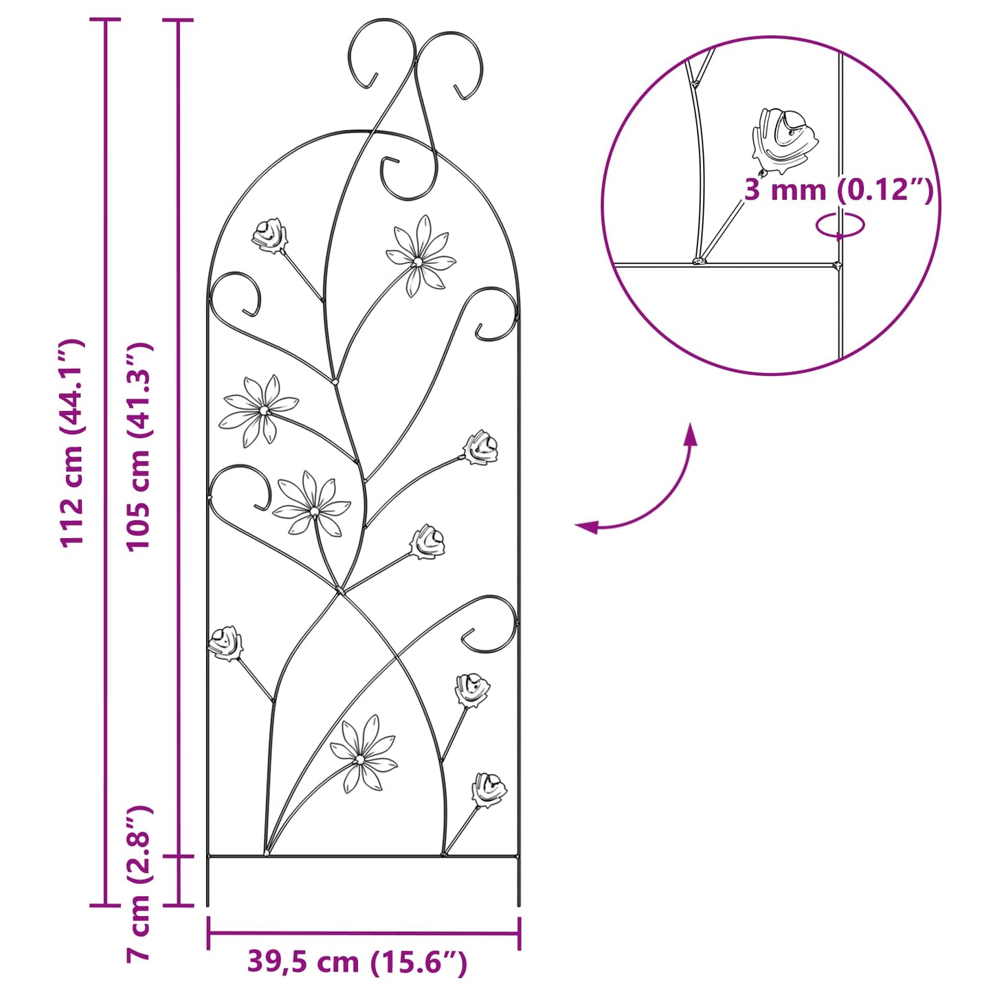vidaXL Φράχτης Κήπου με κλειδαριά 3 pcs Μαύρο 112 x 39,5 εκ. Ατσάλι
