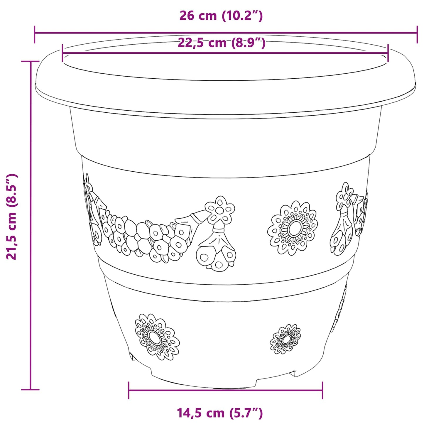 vidaXL Γλάστρες φυτών 6 pcs Μαύρο Ø 26 x 21.5 εκ Πλαστικό