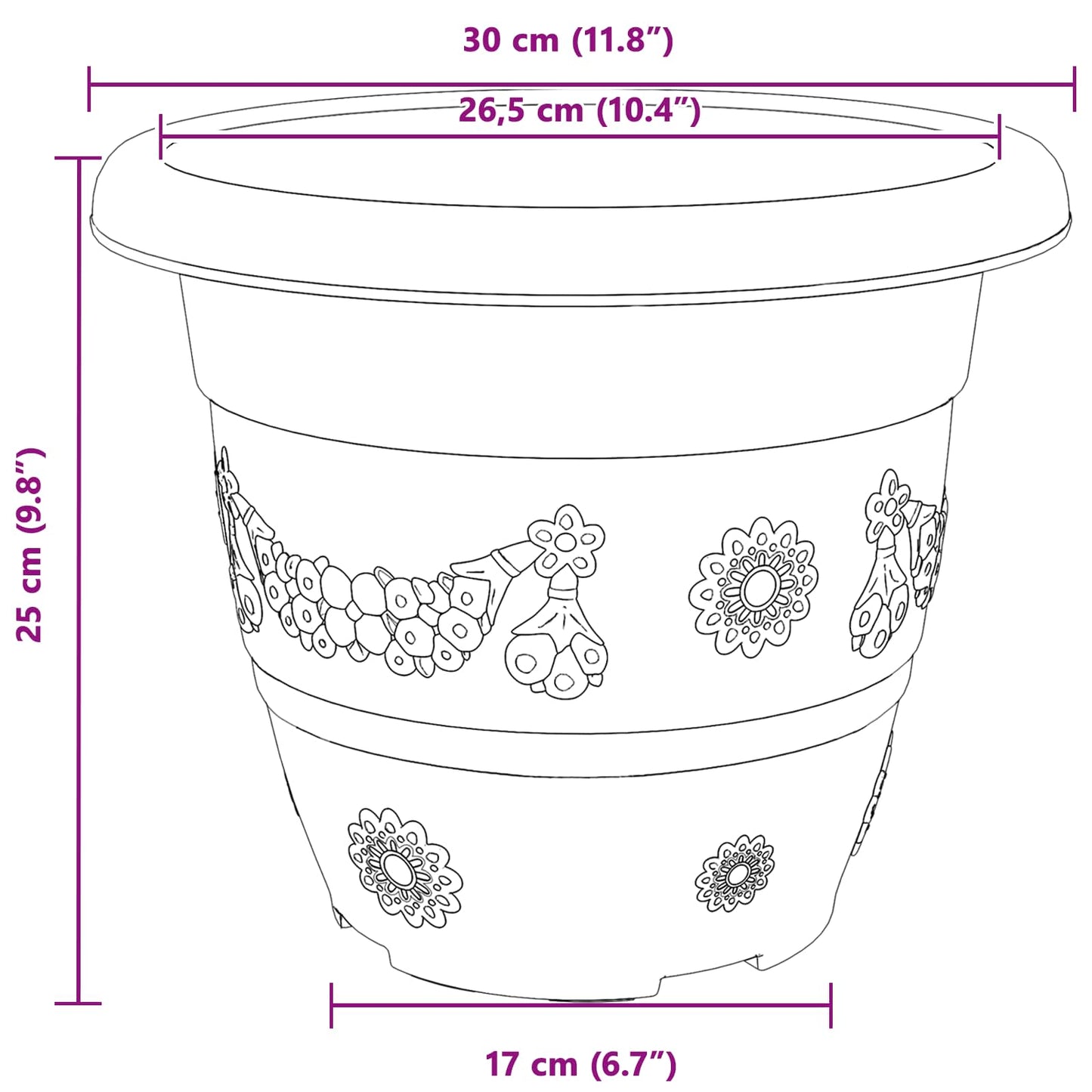vidaXL Γλάστρες φυτών 24 pcs Μαύρο Ø 26 x 21.5 εκ Πλαστικό