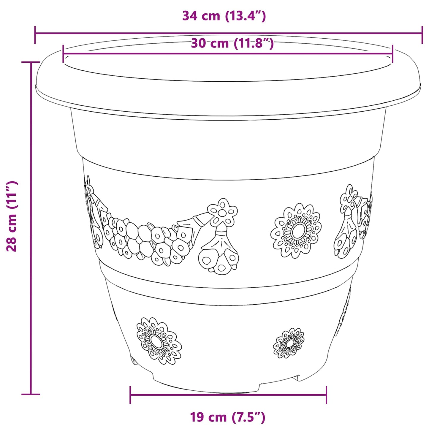 vidaXL Γλάστρες φυτών 24 pcs Μαύρο Ø 34 x 28 εκ Πλαστικό