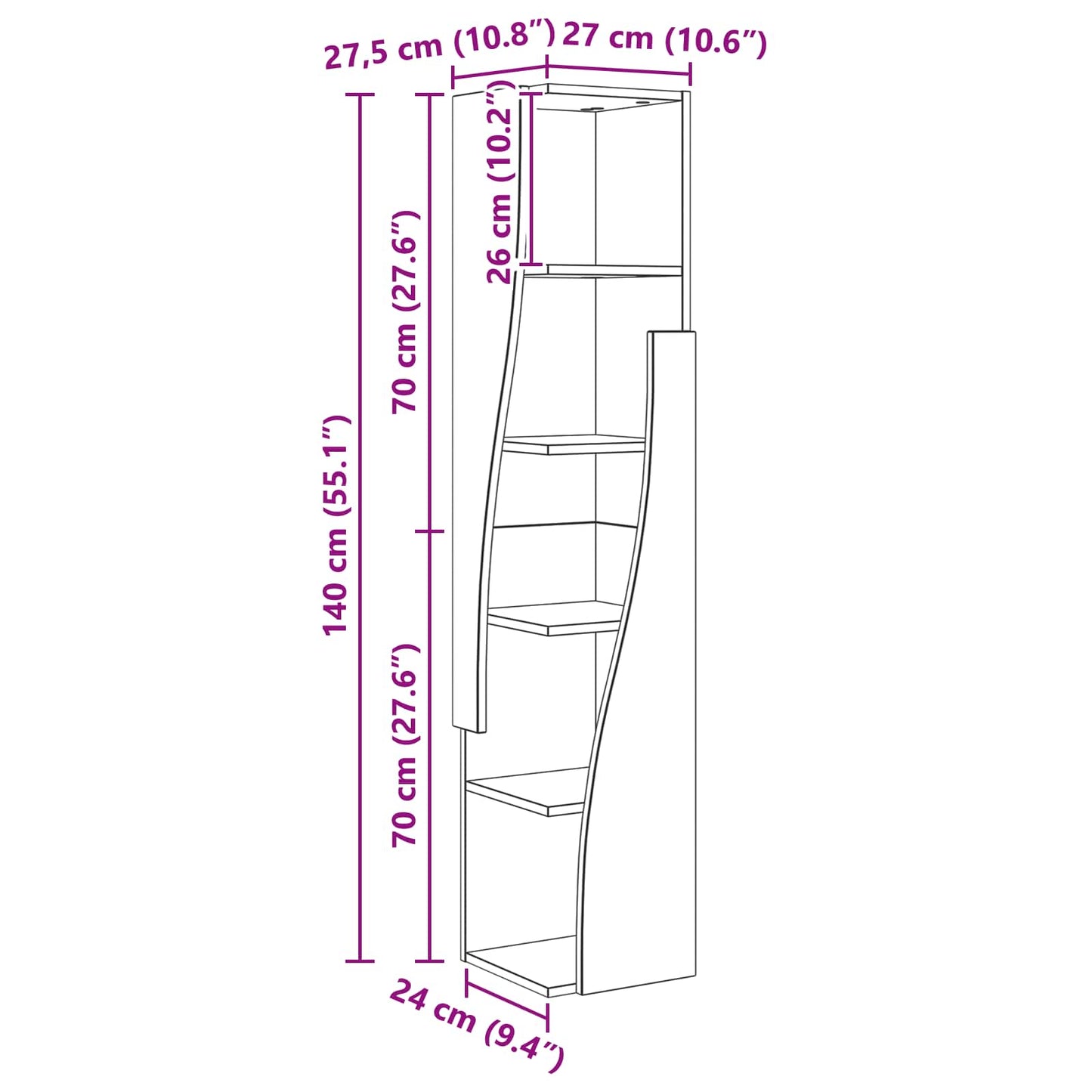 vidaXL Γωνιακό Ντουλάπι 27,5x27x140εκ Επεξεργασμένο Ξύλο Καπνιστό Δρύς