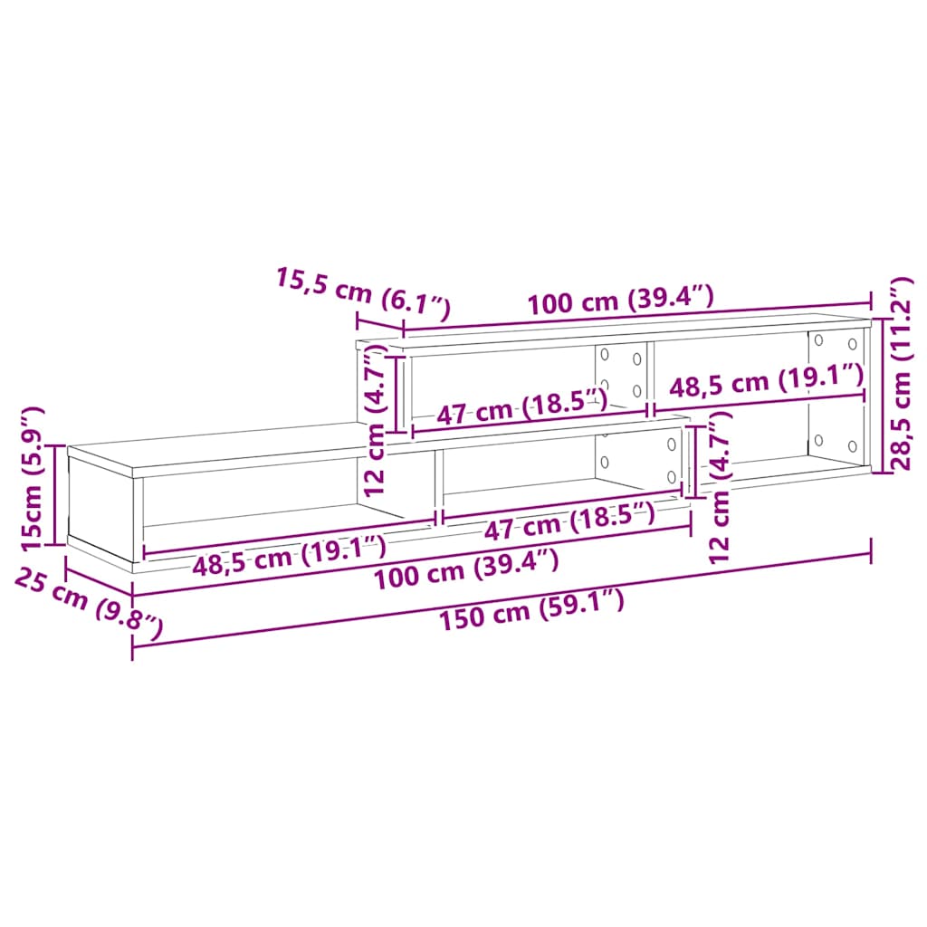 vidaXL ΡάφιΤηλεόρασηςΤοίχου 150x25x28,5εκ Επεξεργασμένο ξύλο