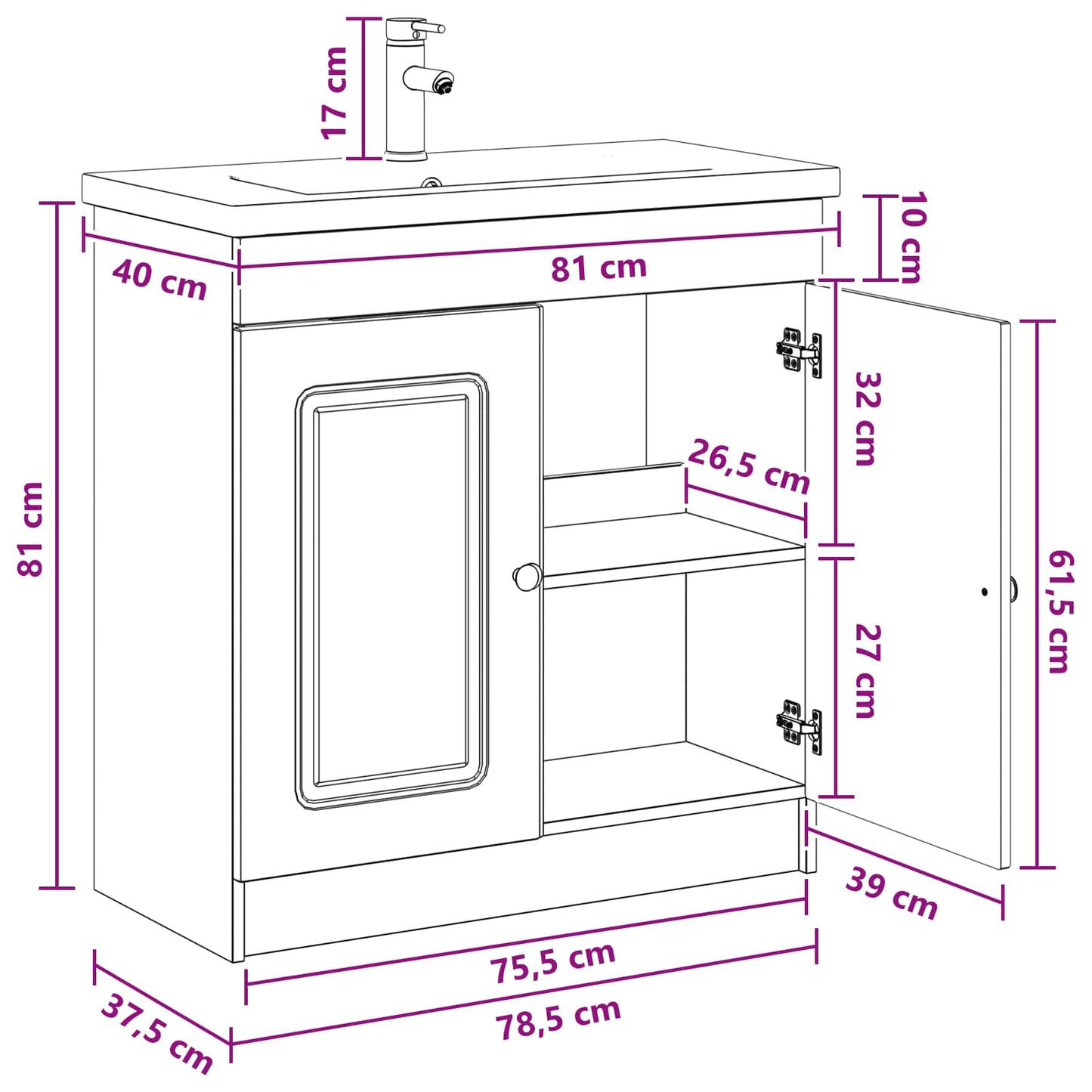 vidaXL Σετ Επίπλων Μπάνιου Παλαιωμένο ξύλο 78,5 x 37,5 x 81 εκ