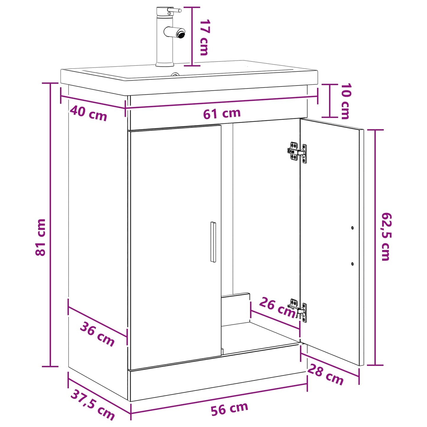vidaXL Σετ Επίπλων Μπάνιου Μαύρη Δρυς 61 x 40 x 84,5 εκ