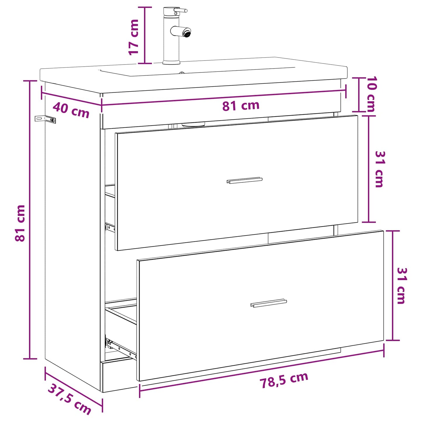 vidaXL Σετ Επίπλων Μπάνιου Παλαιωμένο ξύλο 81 x 40 x 84,5 εκ