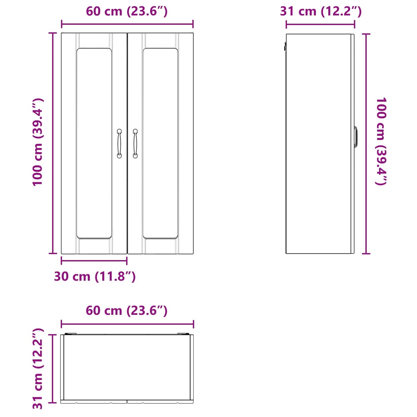 vidaXL Κρεμαστό ντουλάπι κουζίνας Επιτοίχιο Μαύρο 60 x 31 x 100 εκ.