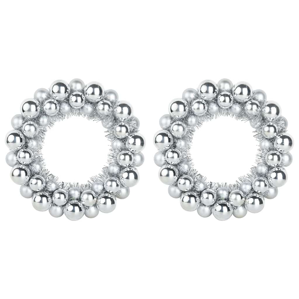 vidaXL Χριστουγεννιάτικα Στεφάνια Μπάλλας 2 pcs Ασημί 33 x 33 x 7 εκ.