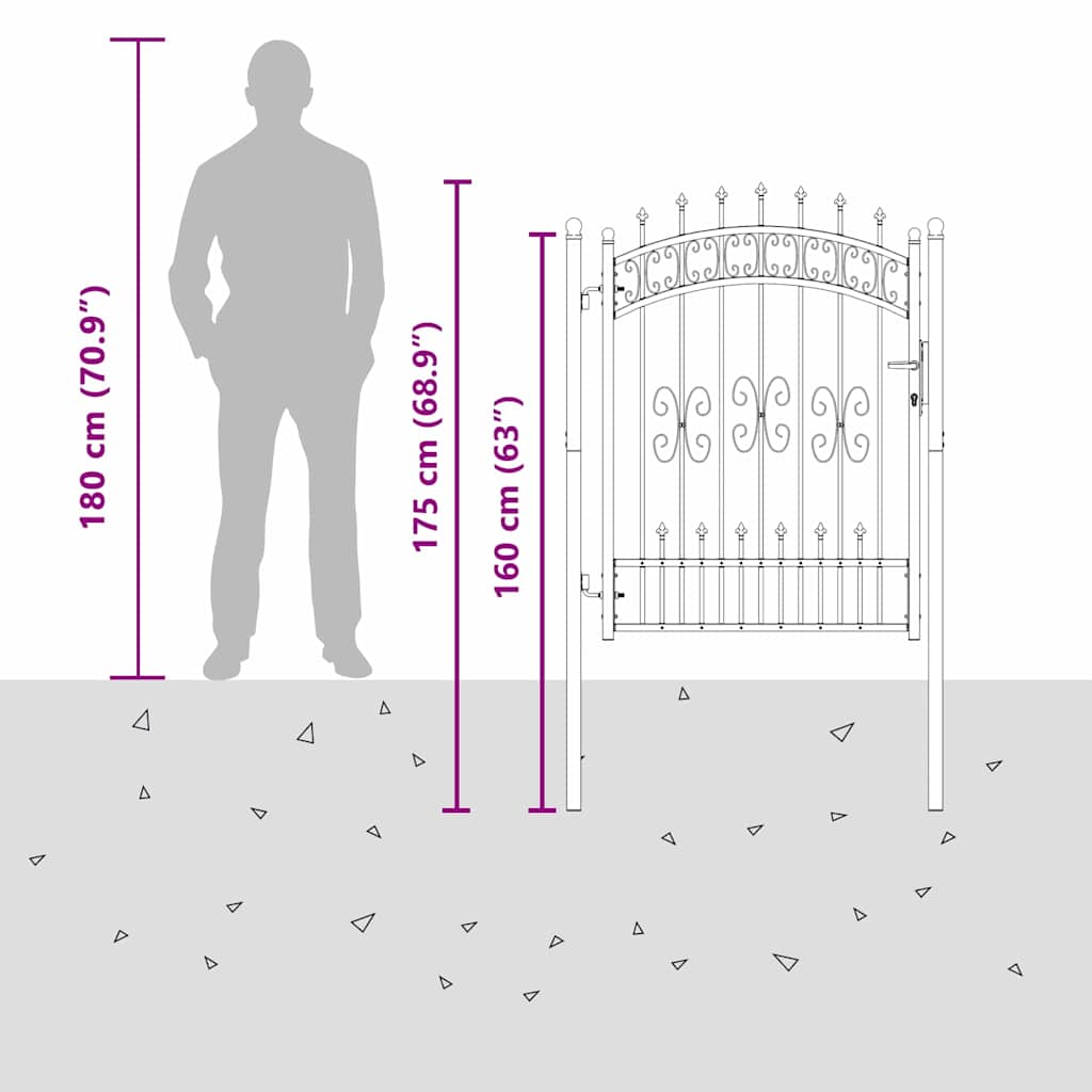 vidaXL Πύλη Φράχτη με Στρογγυλή Κορυφή Γκρι 103 x 175 cm Ατσάλι