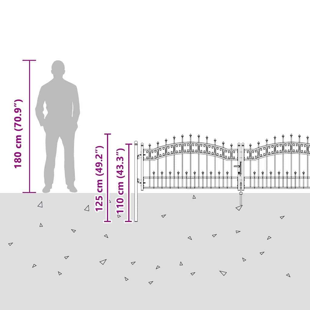 vidaXL Πύλη Φράχτη με Στρογγυλή Κορυφή Γκρι 305 x 75 εκ. Ατσάλι