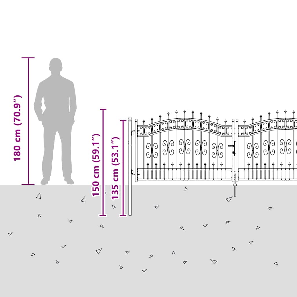 vidaXL Πύλη Φράχτη με Στρογγυλή Κορυφή Γκρι 305 x 100 εκ. Ατσάλι