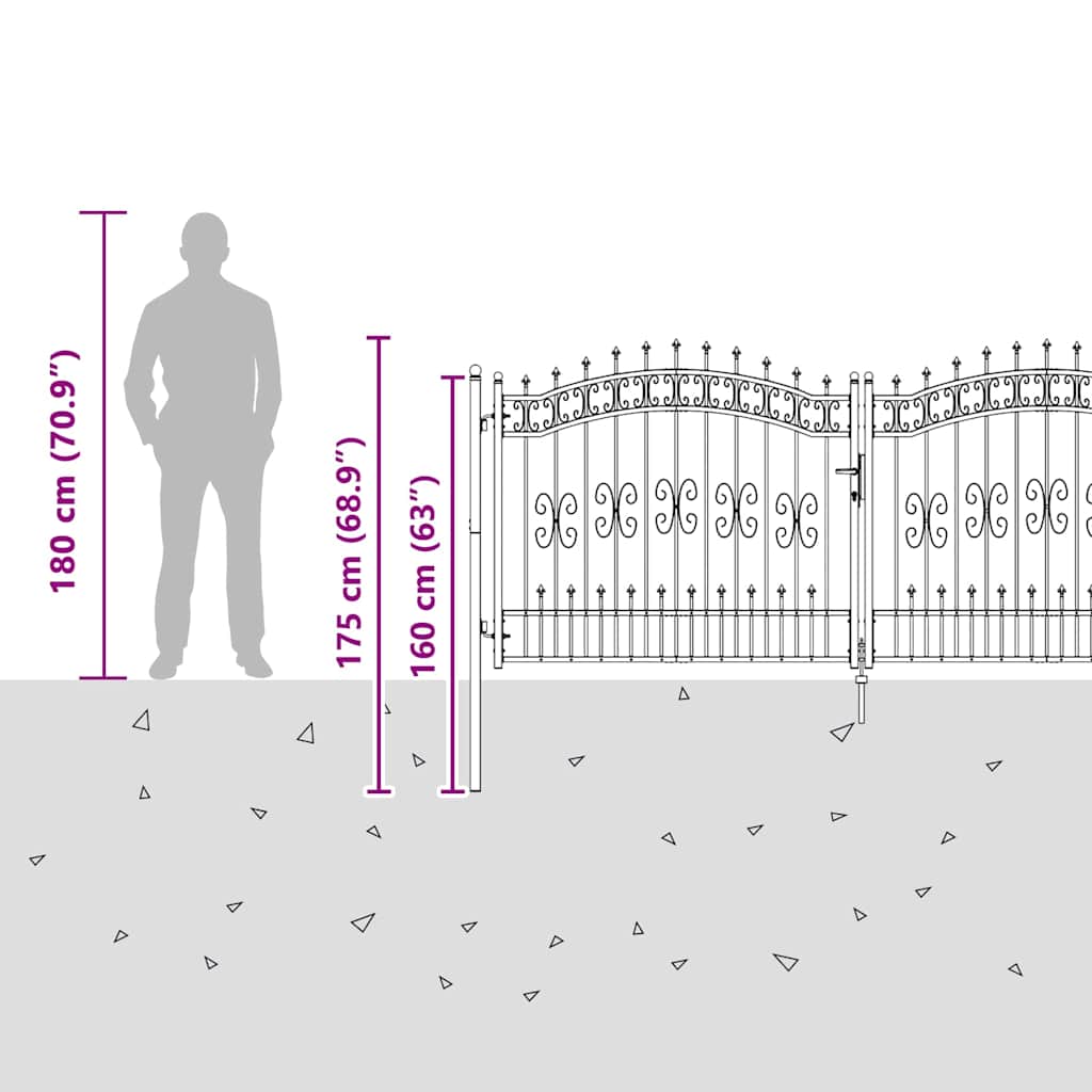 vidaXL Πύλη Φράχτη με Στρογγυλή Κορυφή Γκρι 305 x 125 εκ. Ατσάλι