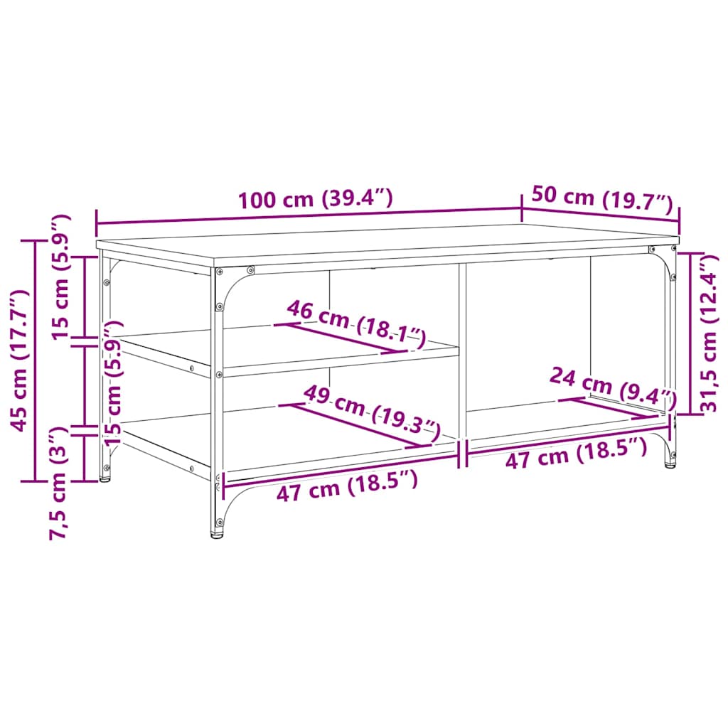 vidaXL Τραπεζάκι σαλονιού Παλιό Ξύλο 100 x 50 x 45 cm