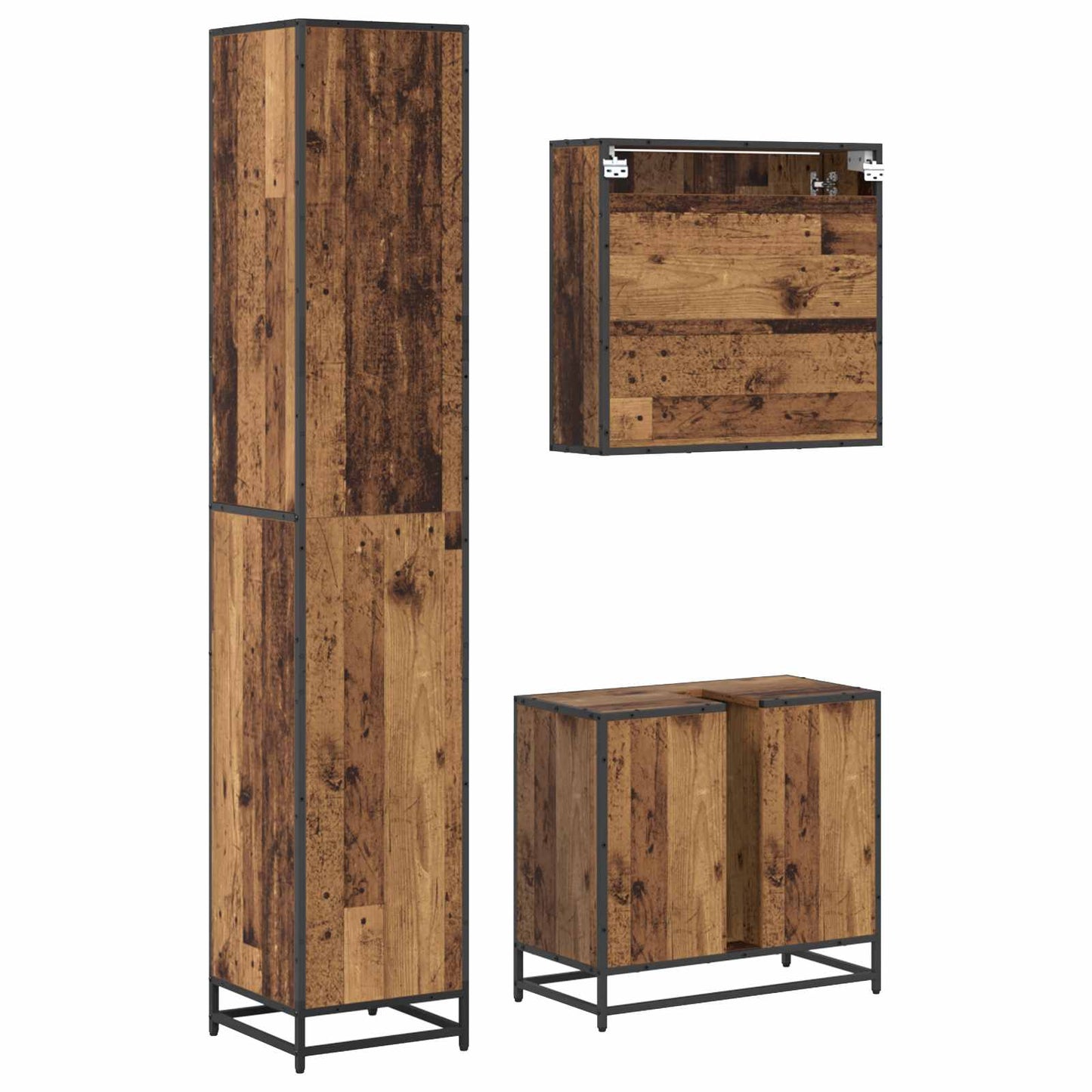 vidaXL Σετ Επίπλων Μπάνιου 3 τμχ. Παλιό Ξύλο 65 x 33 x 60 εκ