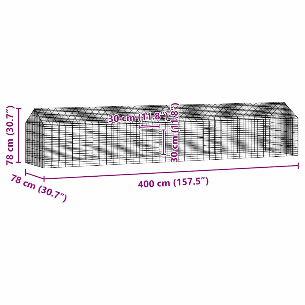 vidaXL Κλουβί Κουνελιού Ασημί 400 x 78 x 78 εκ. Επικαλυμμένος Χάλυβας