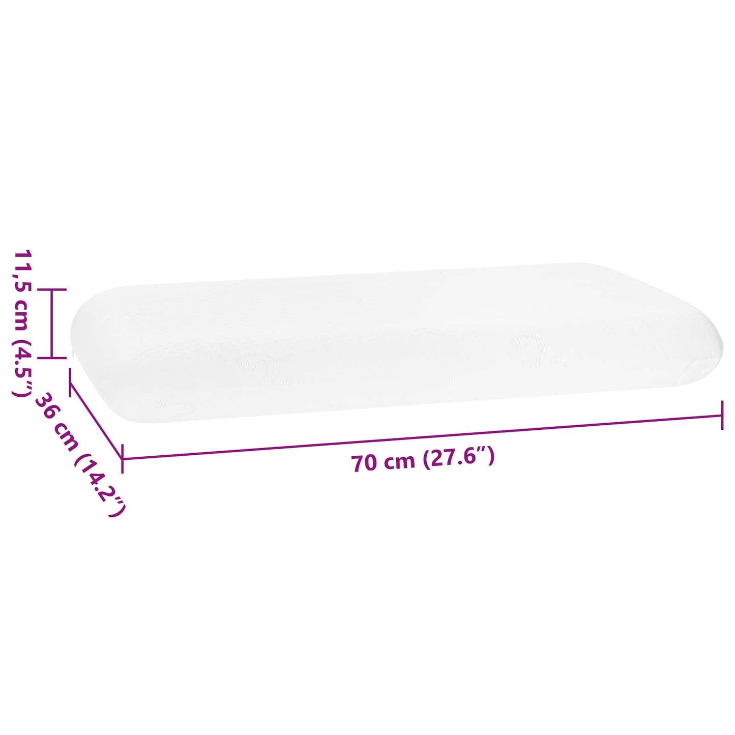vidaXL Μαξιλάρι Ύπνου 70 x 36 x 11,5 εκ Μεσαίο Αφρός Μνήμης Λευκό