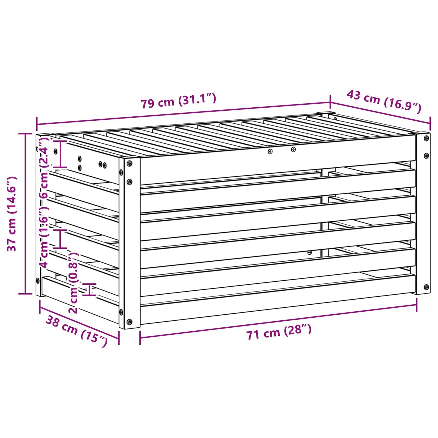 vidaXL Παγκάκι Εξωτερικού Χώρου Φυσικό 79 x 43 x 37 εκ