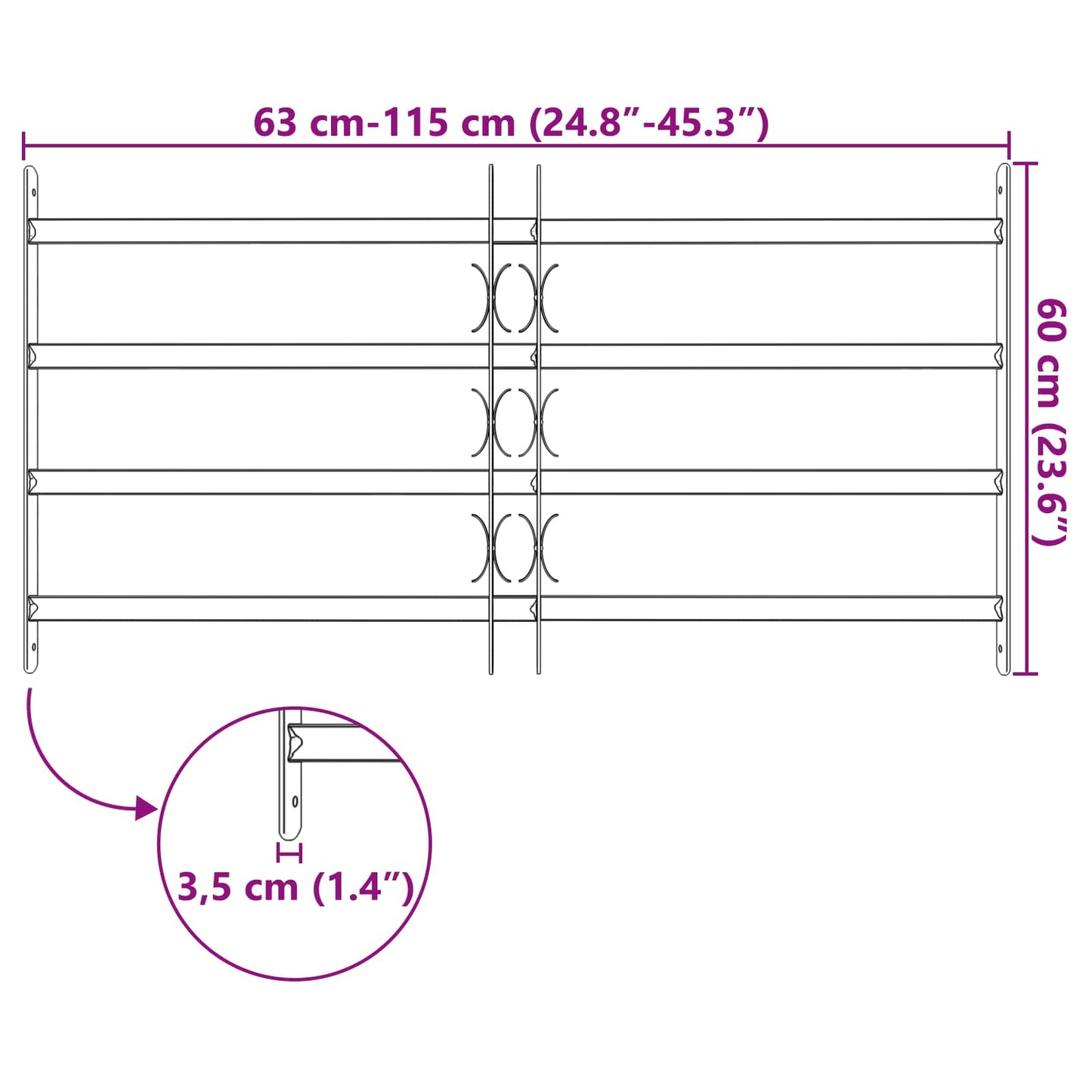 vidaXL Γρίλια Παραθύρου 115 x 60 εκ Χάλυβας με επίστρωση πούδρας Μαύρο