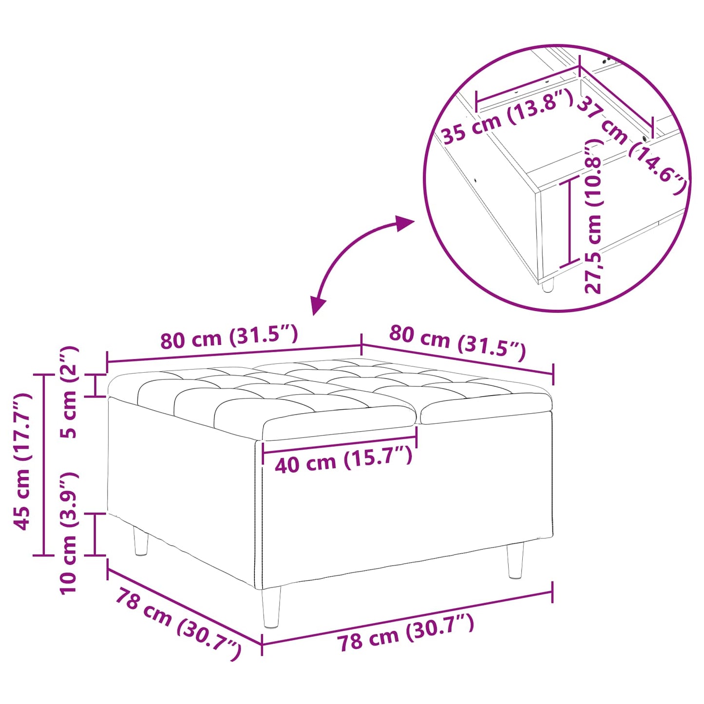 vidaXL Οθωμανικό αποθήκευσης Σκούρο Πράσινο 80 x 80 x 45 cm ύφασμα