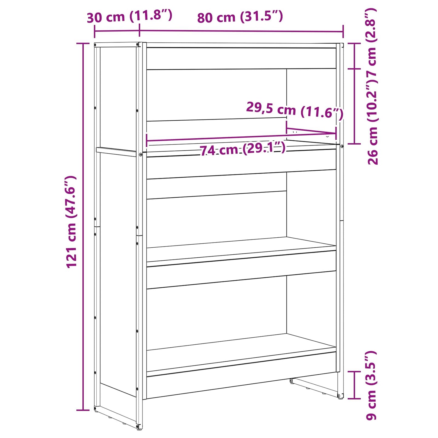 vidaXL Βιβλιοθήκη Παλιό Ξύλο 80 x 30 x 155 εκ Επεξεργασμένο ξύλο