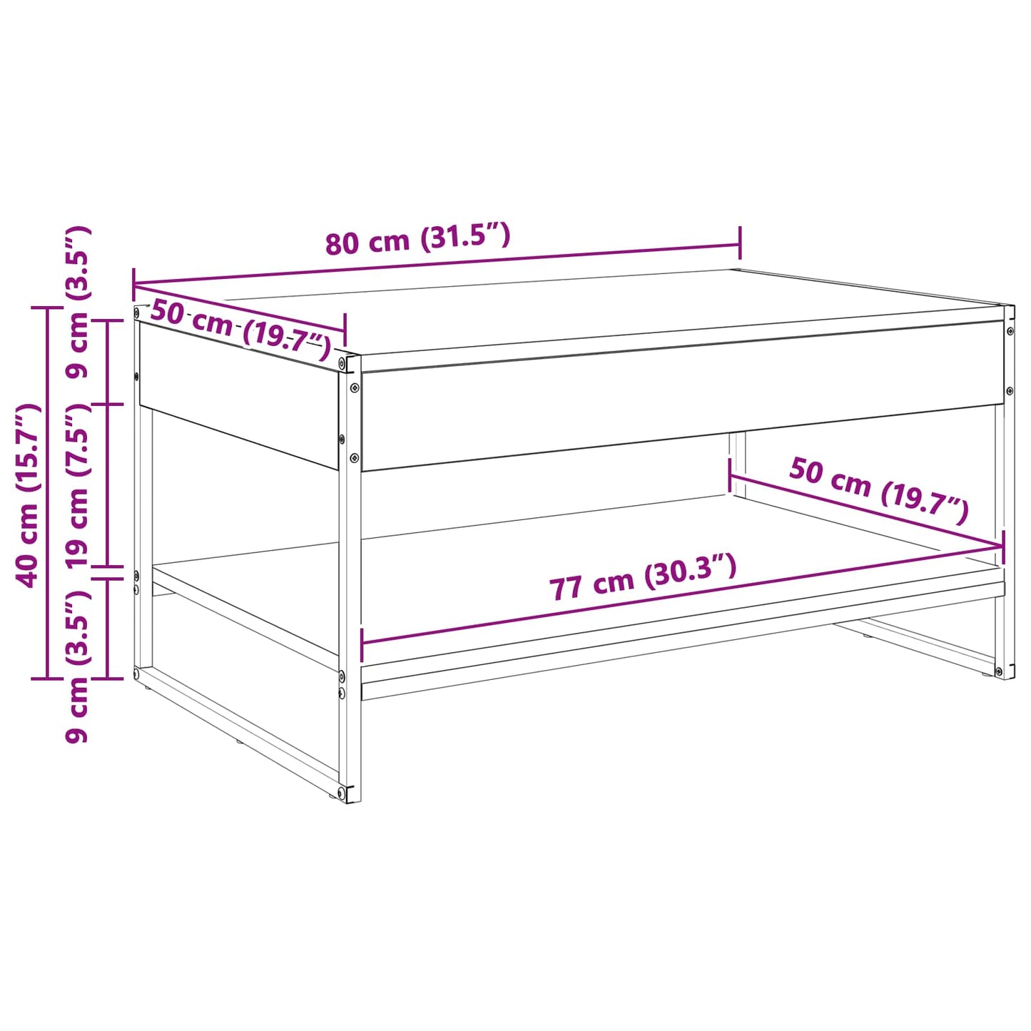 vidaXL Τραπεζάκι σαλονιού Γκρίζο Σονομα 80 x 50 x 40 cm