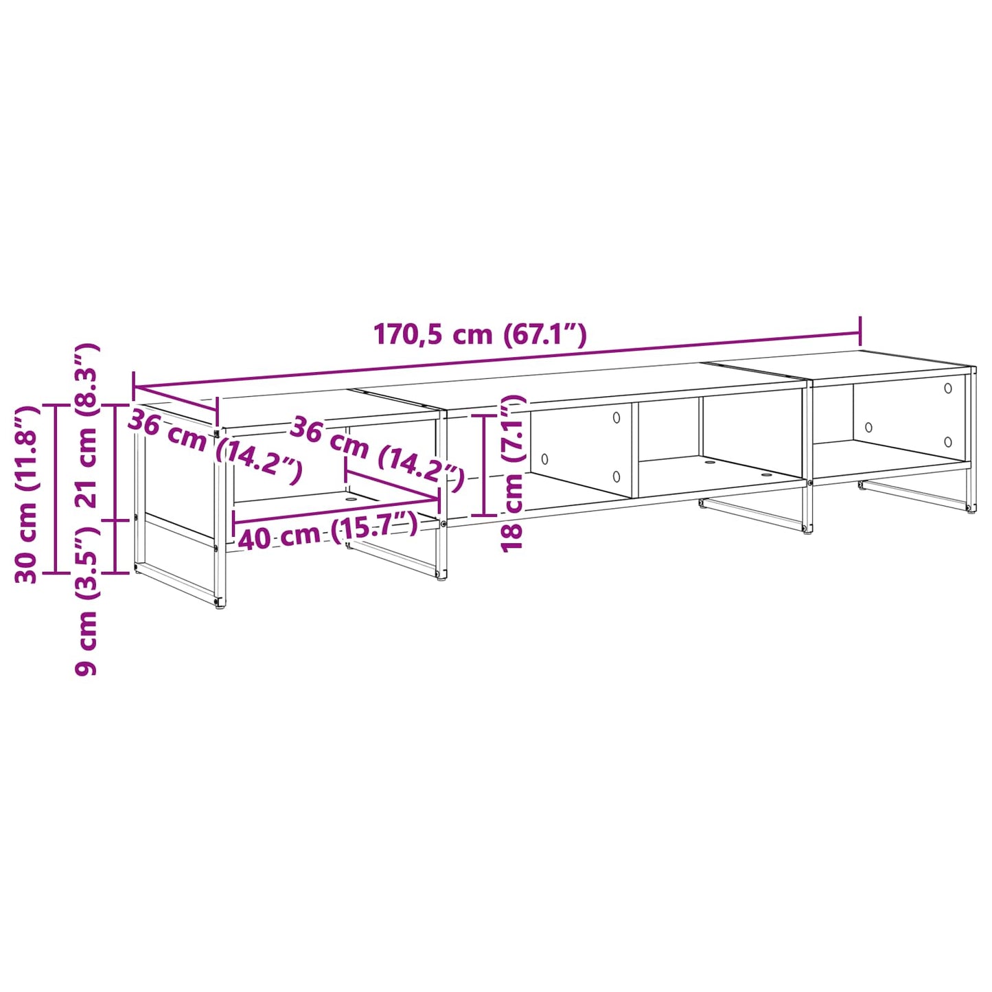 vidaXL Ντουλάπι TV Μαύρη Οξυά 170.5 x 36 x 30.5 εκ Επεξεργασμένο ξύλο