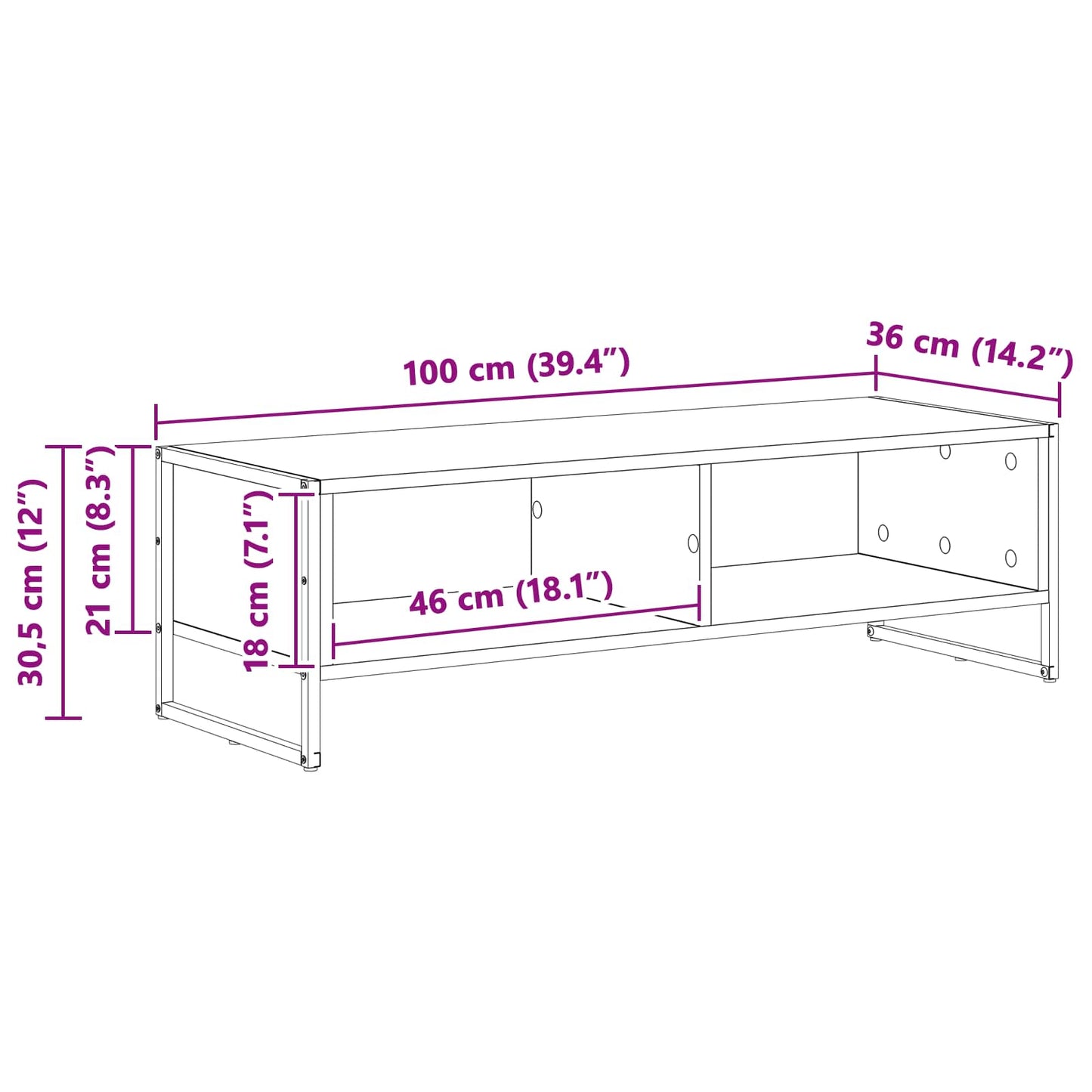vidaXL Ντουλάπι TV Γκρίζο Σονομα 100 x 36.5 x 30.5 εκ