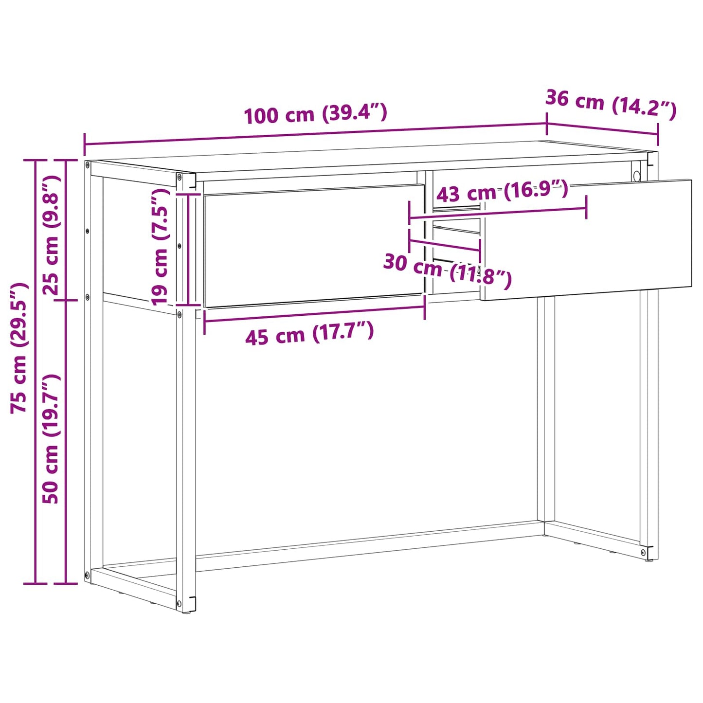 vidaXL End Table Παλιό Ξύλο 100 x 36 x 75 εκ. Επεξεργασμένο ξύλο