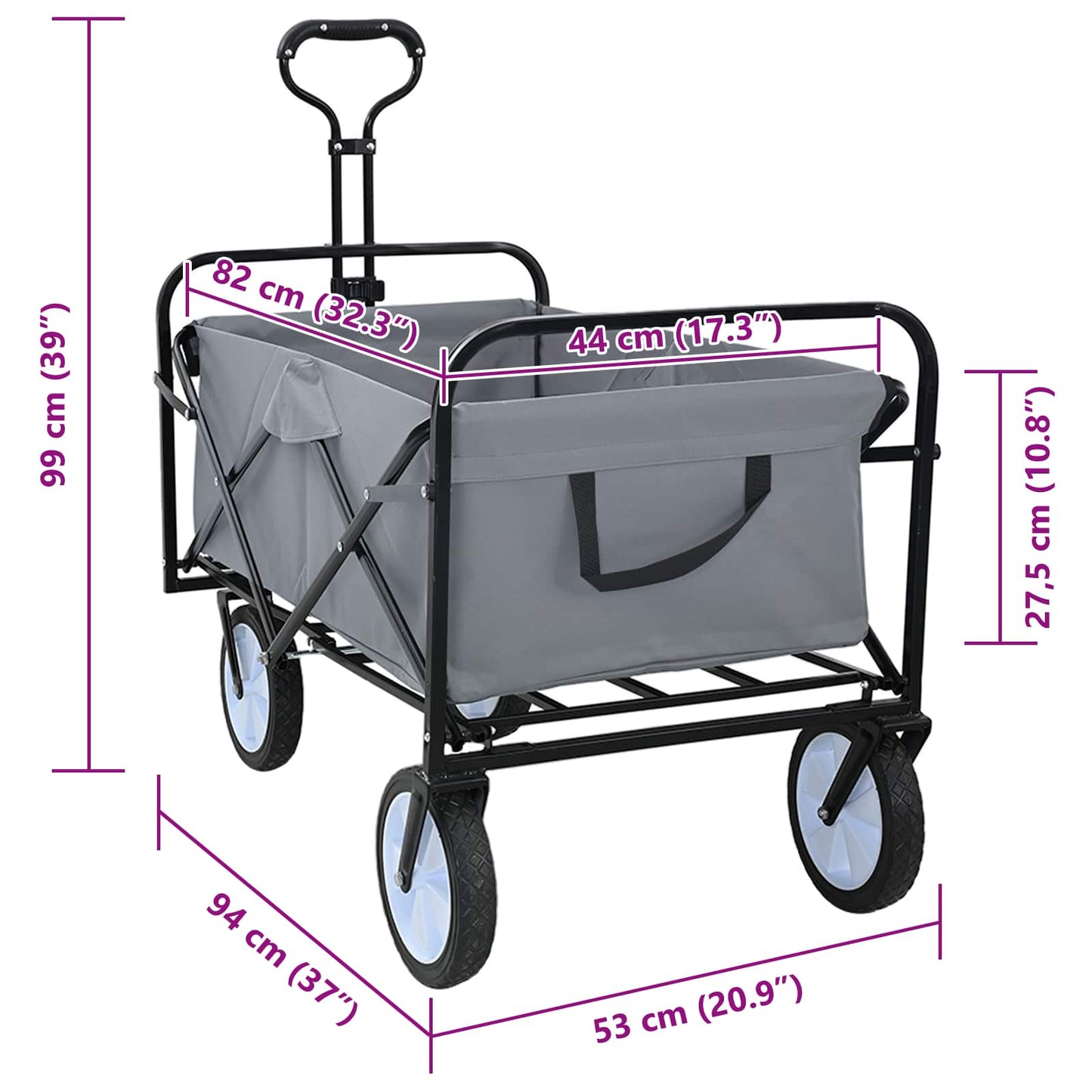 vidaXL Αναδιπλούμενο Τρόλεϊ Χειρός Γκρι 94 x 53 x 99 εκ Ύφασμα Oxford