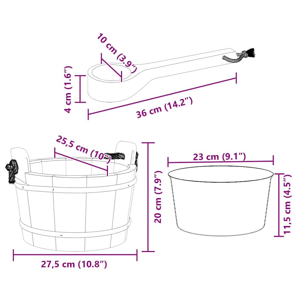 vidaXL Κουβάς Σάουνας 2 pcs Καφέ Μασίφ Ξύλο Πεύκου και Κάνναβη