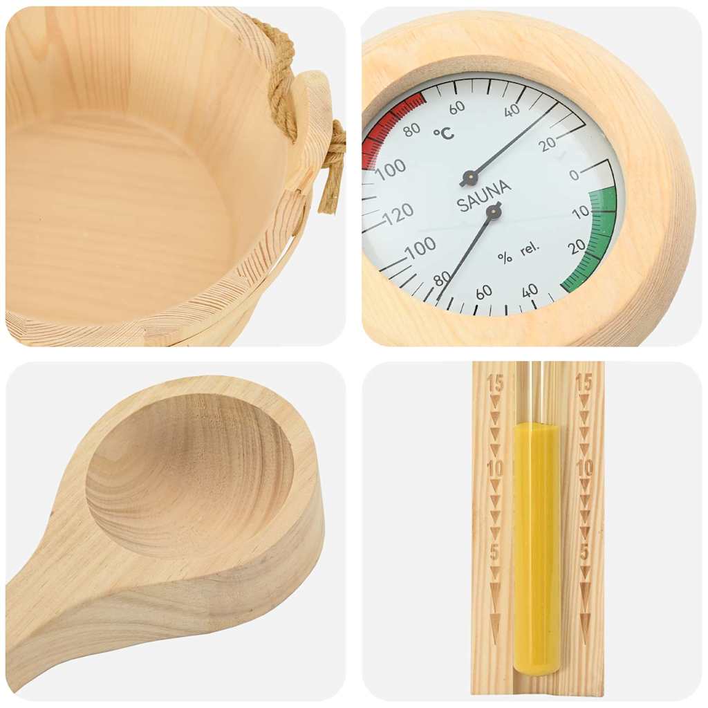 vidaXL Σετ Αξεσουάρ Σαουνάς 4 pcs Καφέ Μασίφ Ξύλο Πεύκου και Κάνναβη