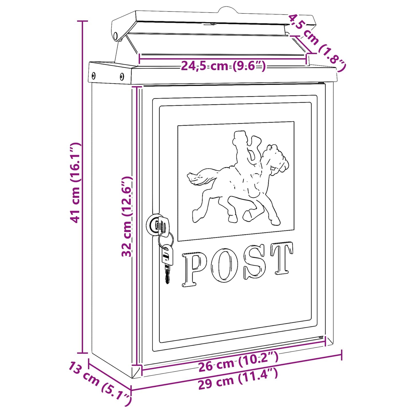 vidaXL Επιτοίχιος Ταχυδρομικός Κάδος με πόρτα Πράσινο 29 x 13 x 41 εκ.