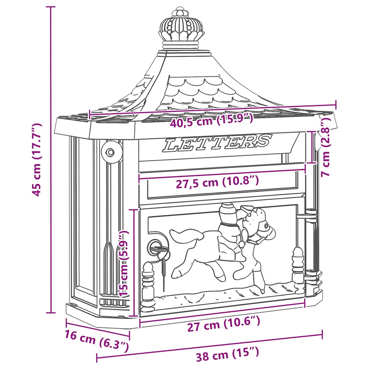 vidaXL Επιτοίχιος Ταχυδρομικός Κάδος Πράσινο 40,5 x 16 x 45 εκ