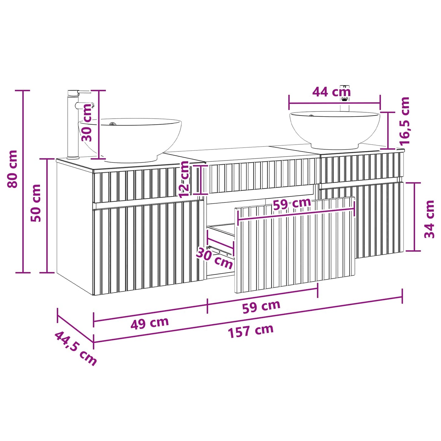 vidaXL Σετ Ντουλαπιών Μπάνιου 3 τμχ. Γκρι Sonoma 49 x 44,5 x 66,5 εκ