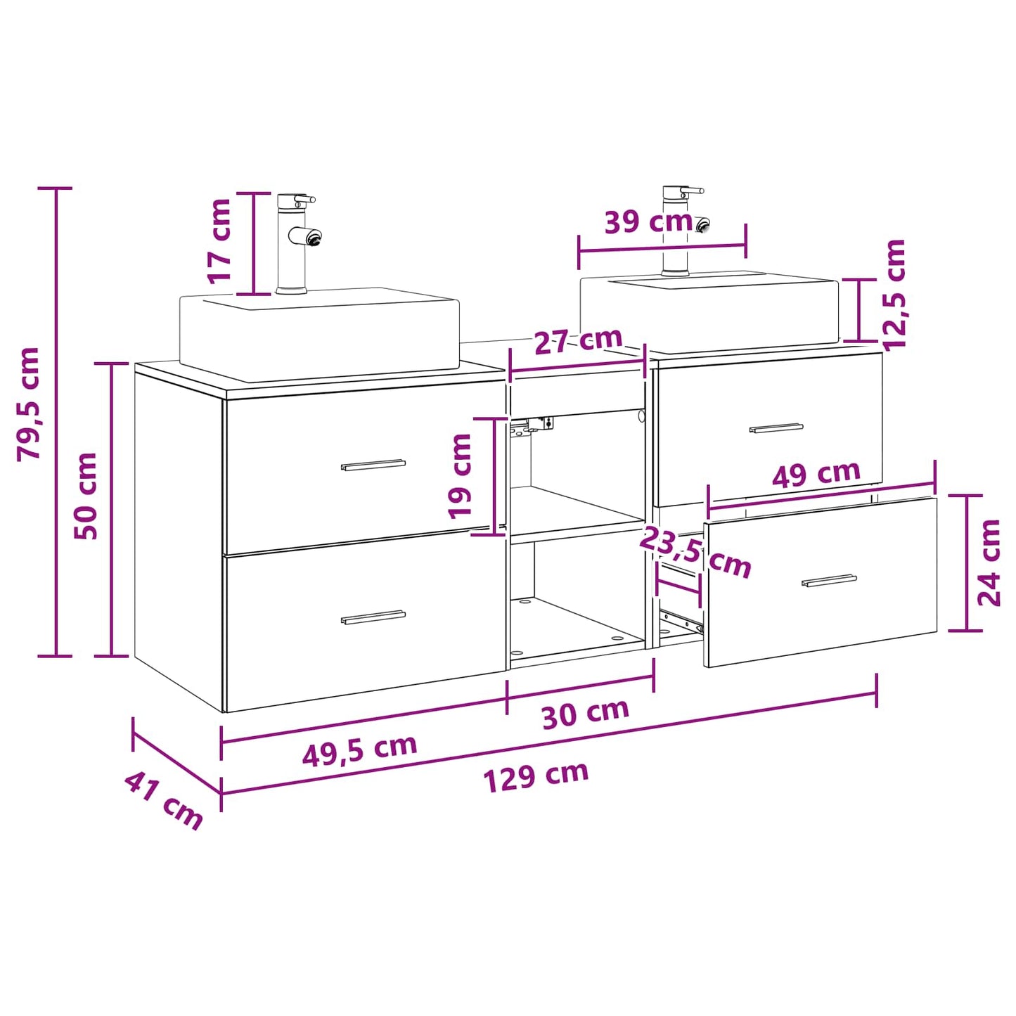 vidaXL Σετ Ντουλαπιών Μπάνιου 3 τμχ. Γκρι Sonoma 129 x 41 x 79,5 εκ.